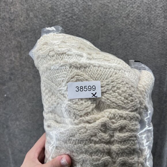 Irish Traditional Sweater Mens Large Cream Aran Cable Knit 100% Wool Ireland - Picture 10 of 10